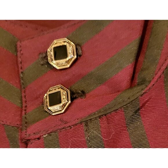 USA Made St Remo New York Mens Mandarin Collar LS Rayon Shirt Burgundy Charcoal - Picture 4 of 7